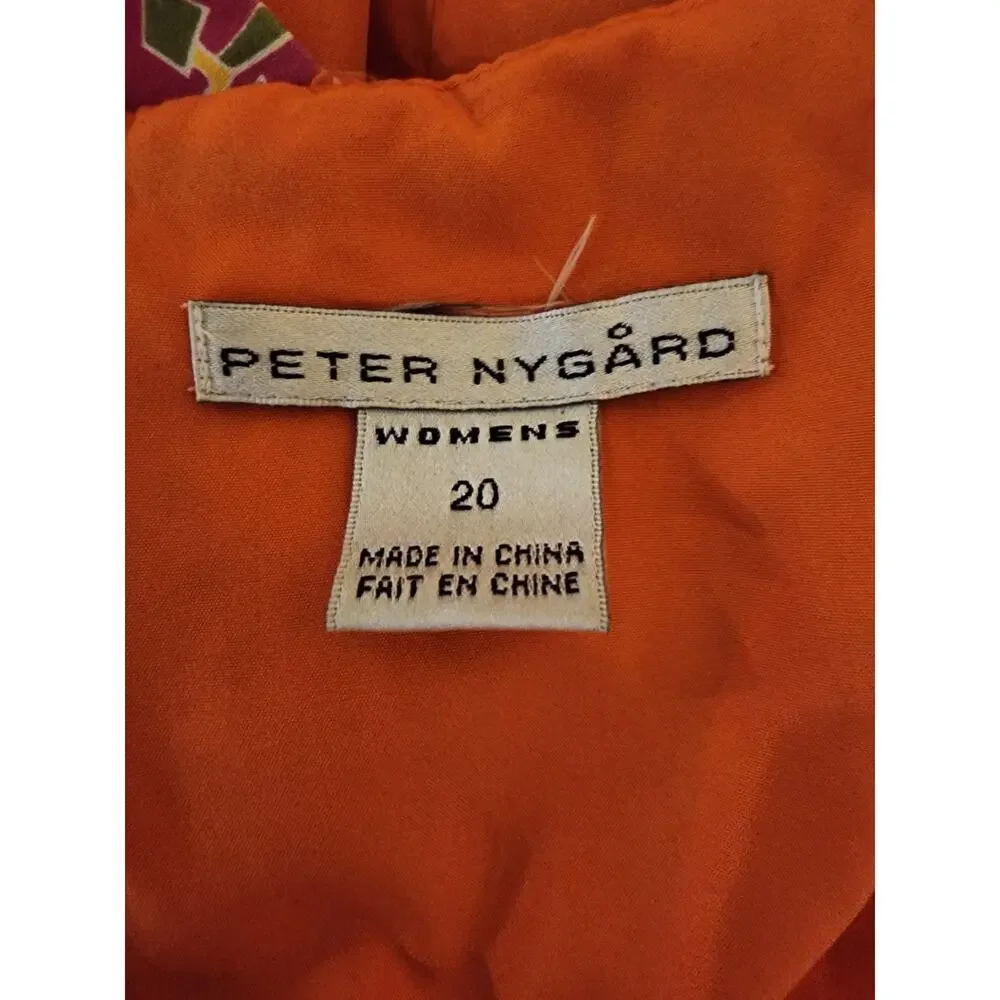 Peter Nygard Lined Sheath Sleeveless Dress Knee Length Bold Print Orange Yellow